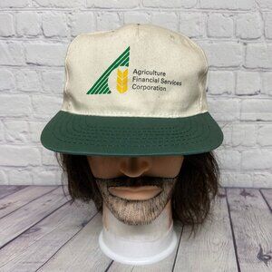 Vintage Farmer Hat Cap Snapback Beige Green Agriculture Financial Services Wheat
